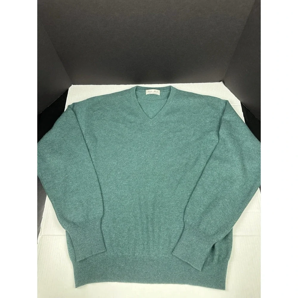Vintage Poeta Moda Sweater Mens Medium Green Cashmere Knitted V Neck Pullover